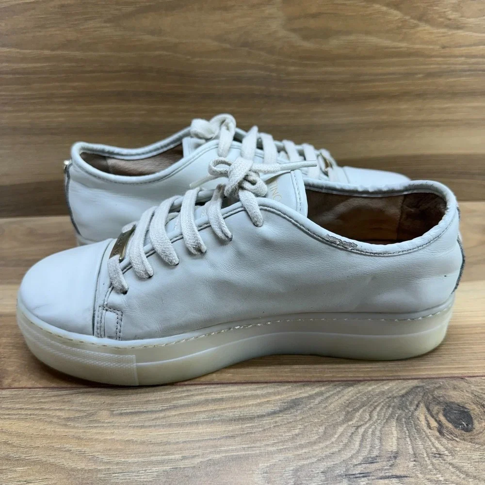 Valentino By Mario Valentino Womens 7.5 Dalia Logo Leather Platform Sneaker Bone